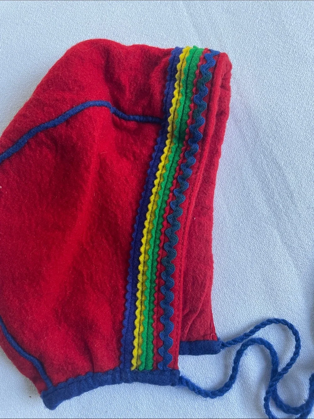 VINTAGE HANDMADE WOOL Bonnet Red Scandinavian Hat Cap Winter Toddler
